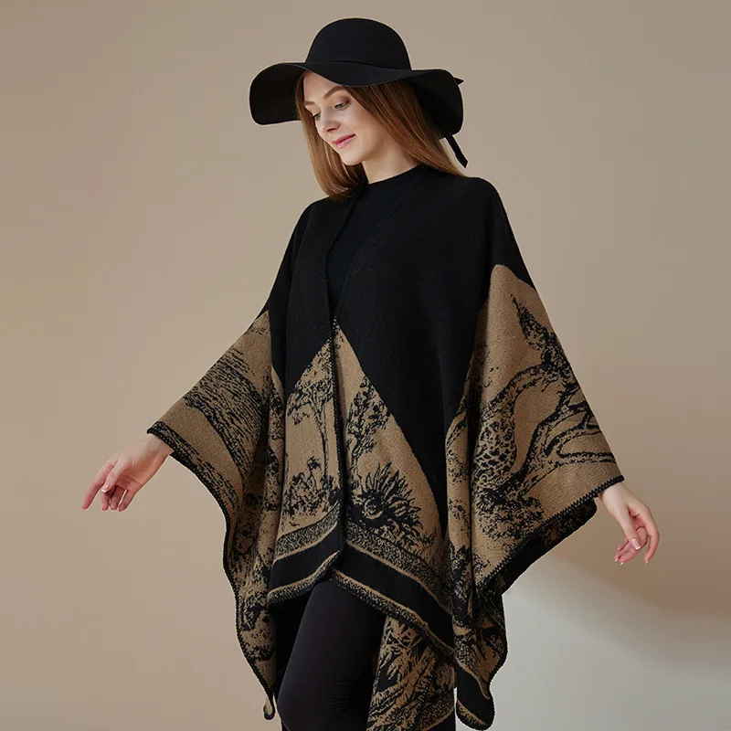 2024 New Classic Shawl Overlay Women\'s Thickened Knitted Shawl Cloak Warm Scarf Capes