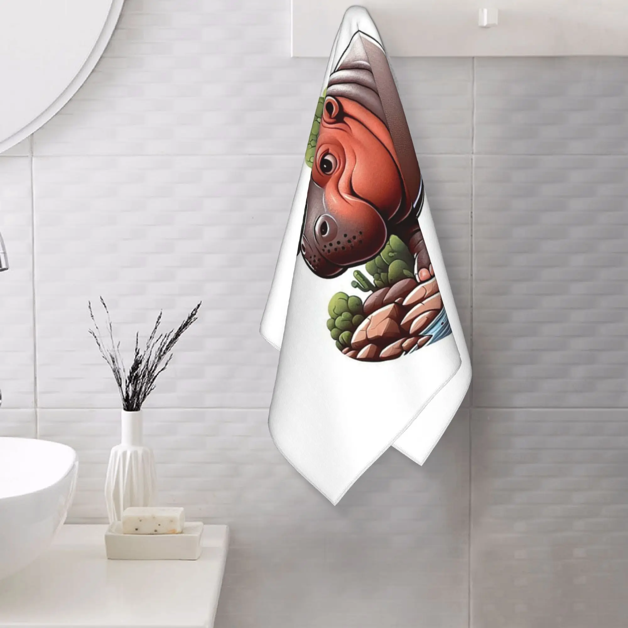 Custom a pygmy hippopotamus strolling by the river Soft Face Towel Quick Dry Pool Bath Cotton Towels Absorbent Quick
