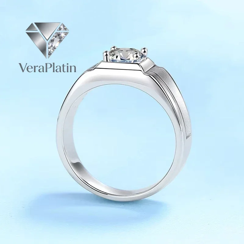 

VeraPlatin Engagement Rings 18K White Gold Men Wedding Band 1CT Moissanite Diamond PT950 Platinum Birthday Gift Boy Friend Valen