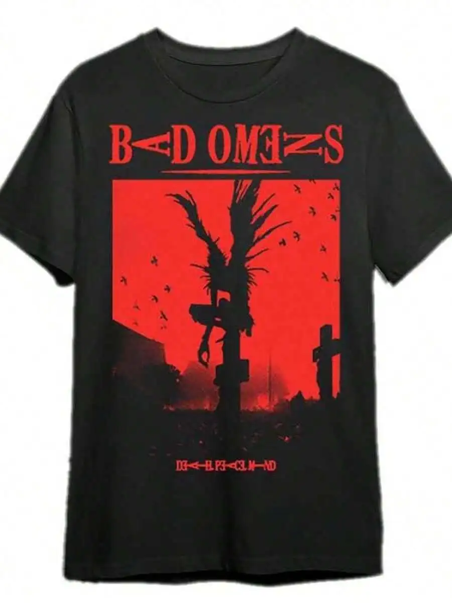 T Shirt Print ,Graphic-Cotton Tees Size Plus, Cartoon Round Neck Short Sleeve,Bad Omens Band