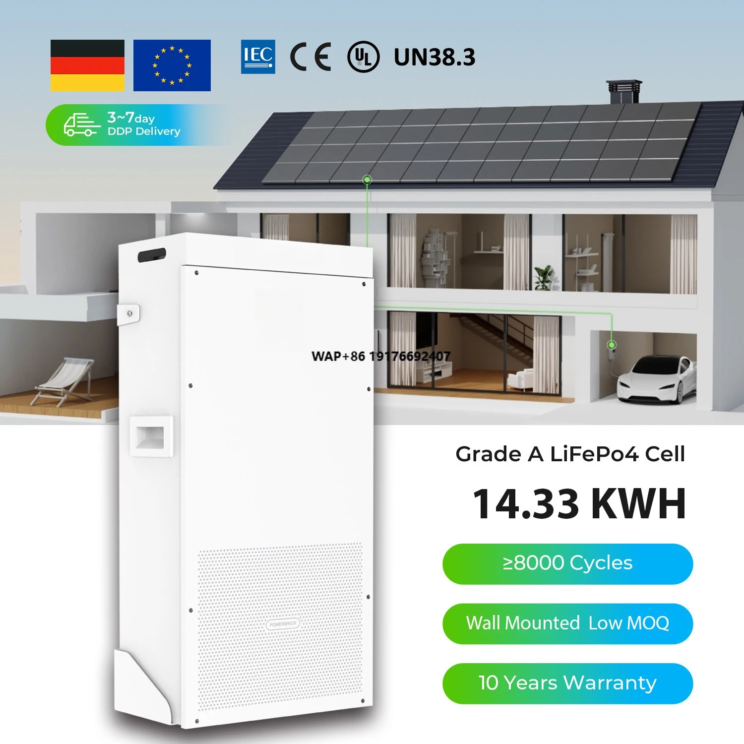 Dyness Powerbrick 15kw Hybrid solar system 51.2V 280AH lithium iron Phosphate battery for solar power system home energy storage