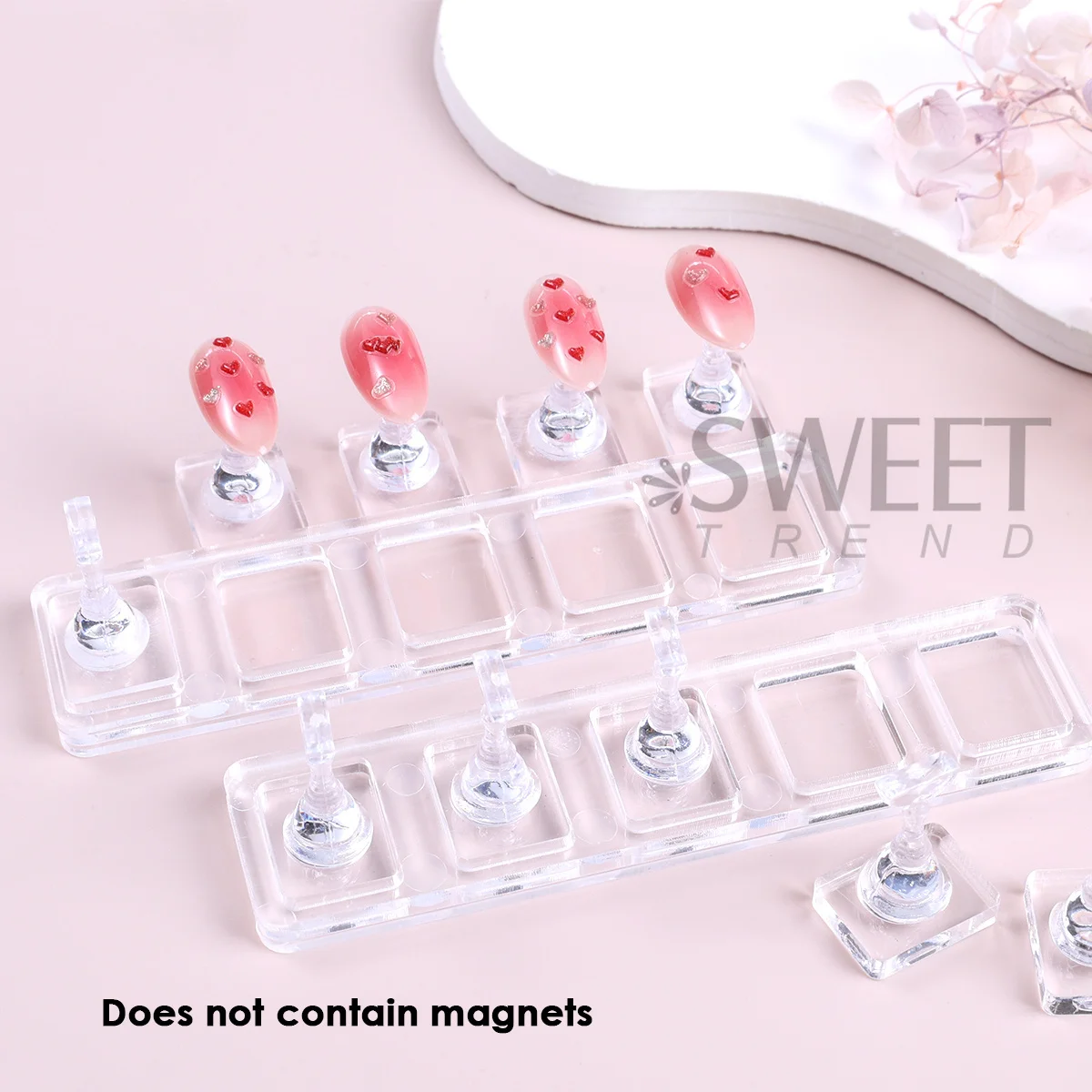 1 Juego de soporte de exhibición de uñas acrílicas, diseño transparente no magnético, pieza de ajedrez, herramienta de entrenamiento, suministros de manicura para práctica DIY
