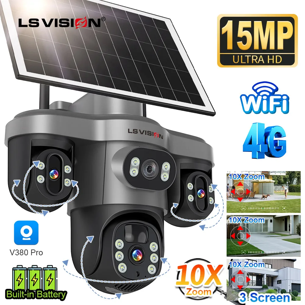 LS VISION 15MP 3PTZ Solar Outdoor Camera 4G WiFi