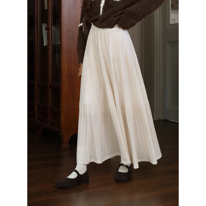 

ALXNAN абрикосовая юбка женская осенняя длинная трапециевидная облегающая плиссированная юбка-миди женская осенняя повседневная элегантная офисная женская одежда L58102