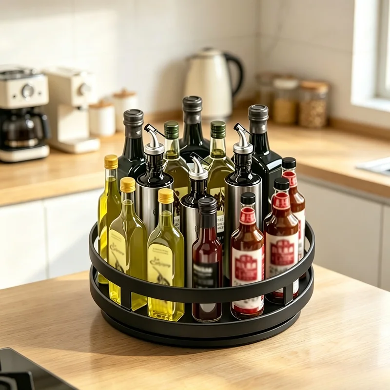 Kitchen Rotatable Storage Turntable, Smooth 360° Swivel Design Spice Rack for Clean and Orderly Condiment Storage