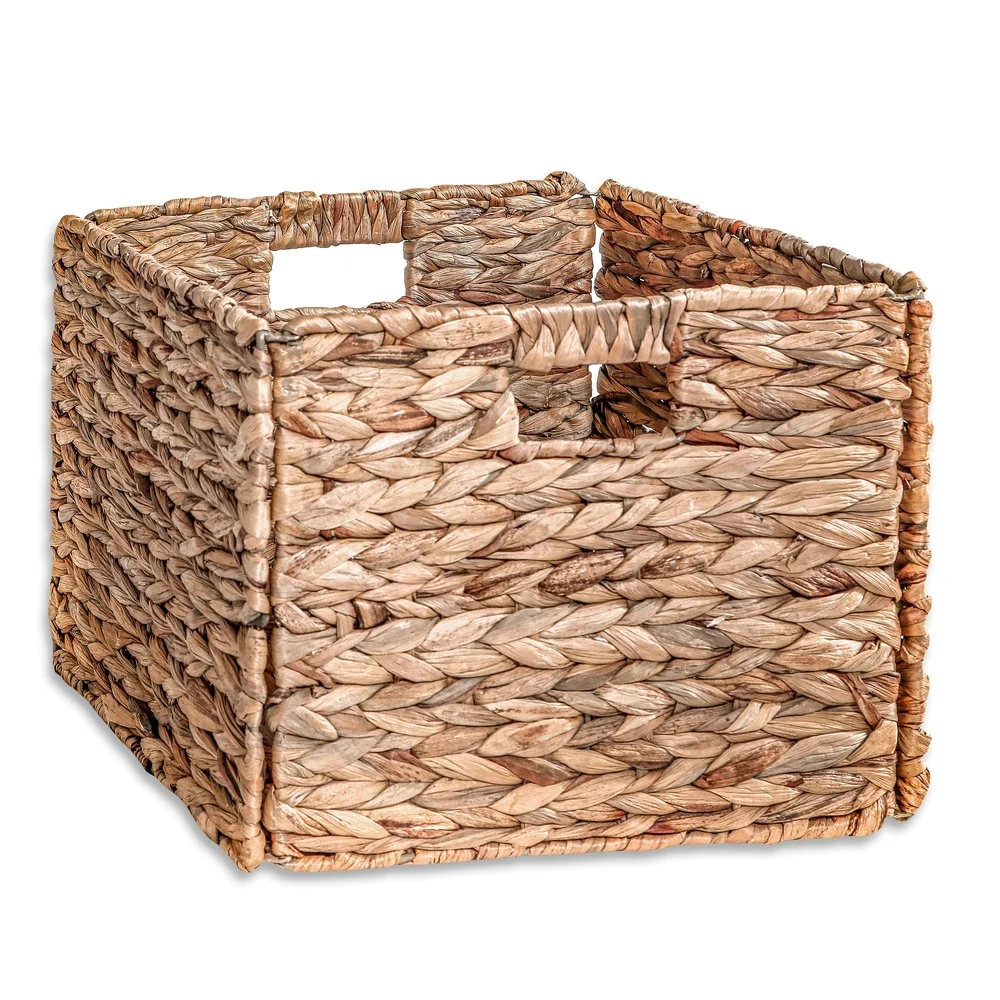 Foldable Water Hyacinth Storage Basket Iron Wire Frame Square Design Towels Books Household Items Bedroom Laundry Kitchen