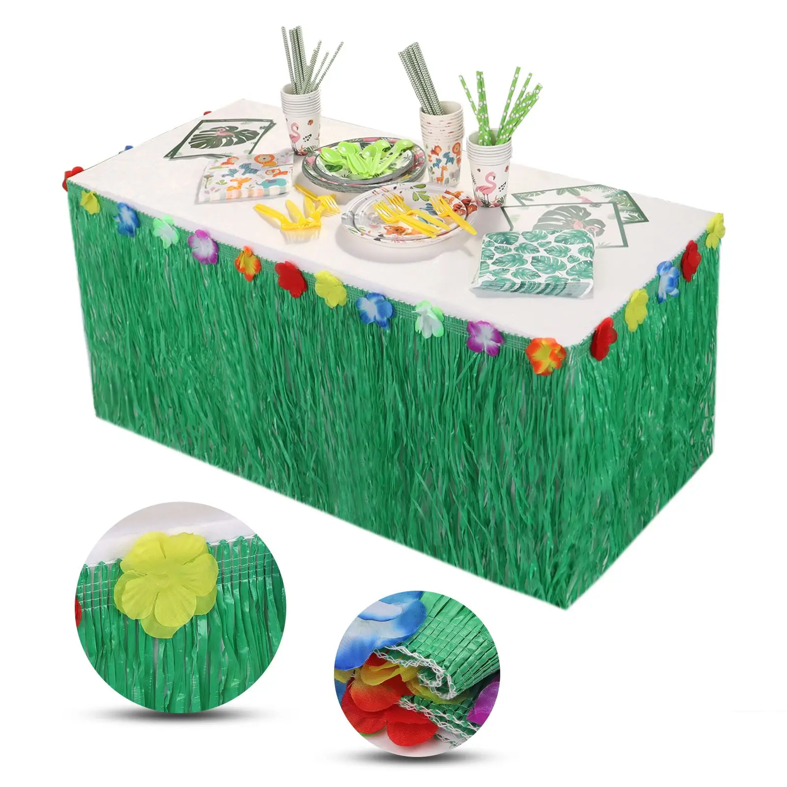 Straw Table Skirt Hawaiian Party Grass Table Skirt Themed Party For Tropical Hawaiian Sea Wedding Birthday Party Decoration