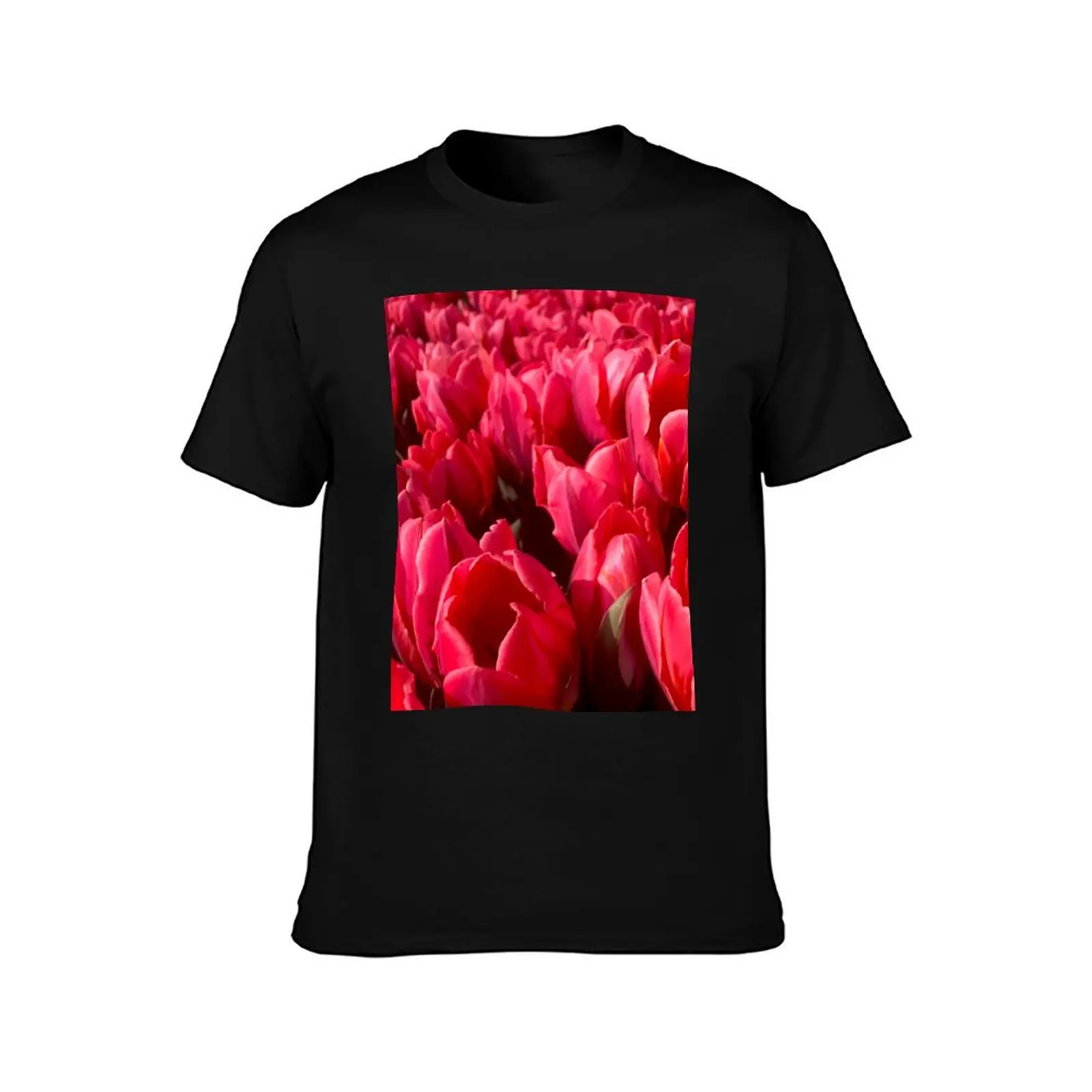 Red Tulip Flower bed (Tulips from Amsterdam) T-Shirt Running Gym Short Sleeve Sports Tee view 2