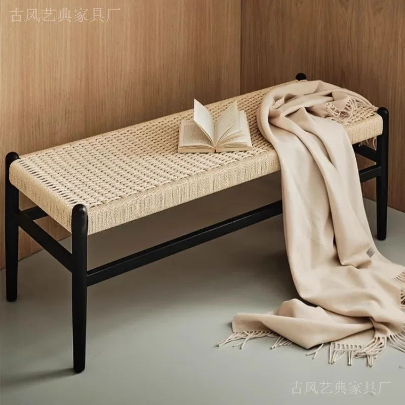 Solid wood bench door shoe change bench wabi-**** wind about rattan dining stool bedside stool bedroom dining room bench