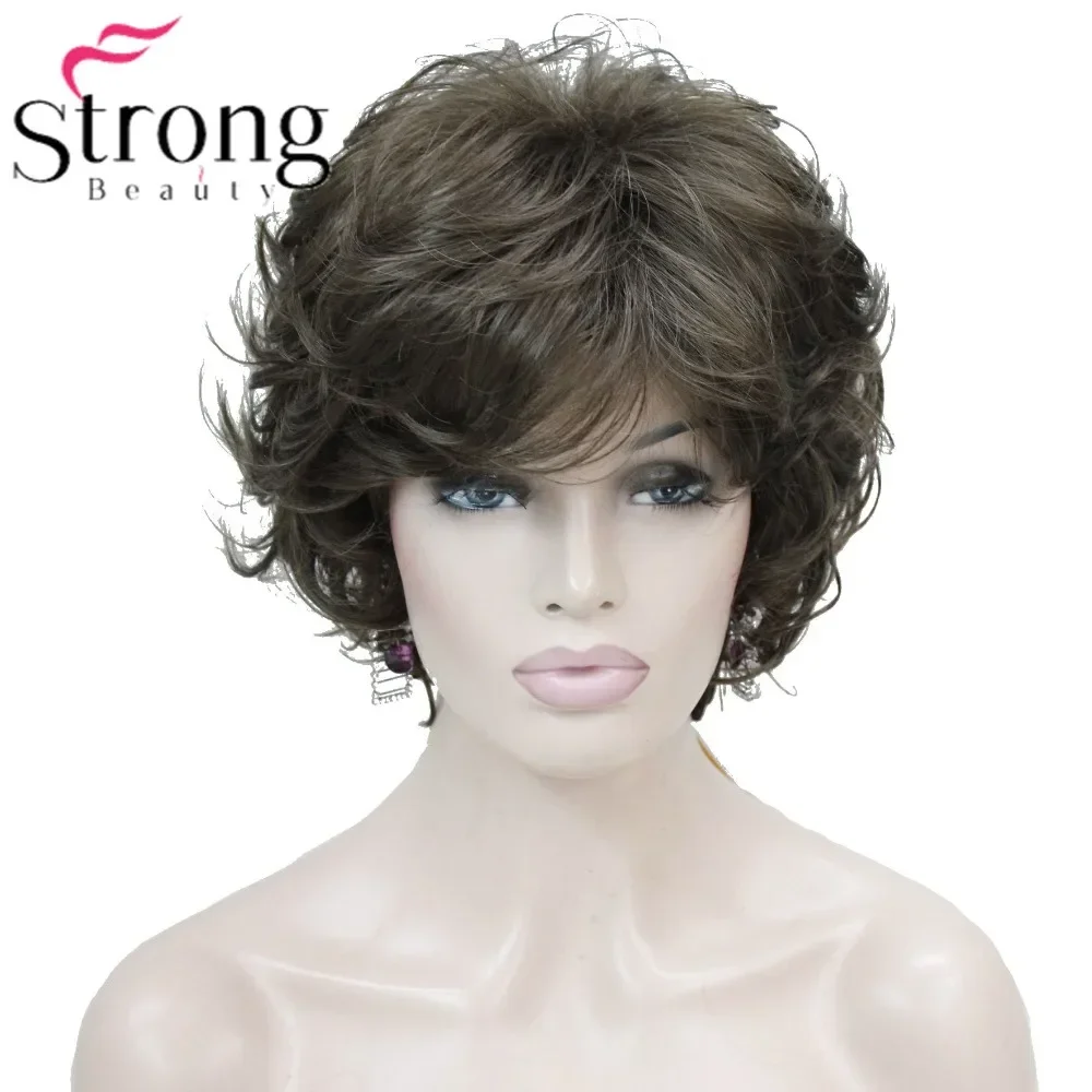 StrongBeauty Short Wavy Soft Classic Cap Full Synthetic Wig Brown Women's Wigs COLOUR CHOICES