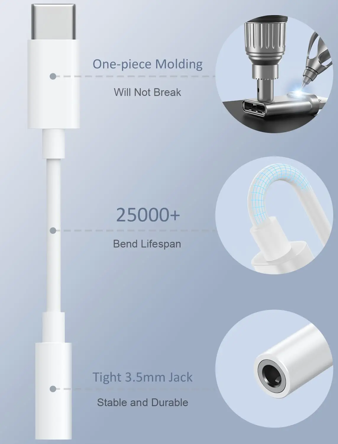 محول سماعة رأس USB-C إلى 3.5 ملم عبوة من HiFi، متوافق مع iPhone 16/15، Galaxy S25-S21، Pixel، iPad، Type-C إلى Aux Dongle
