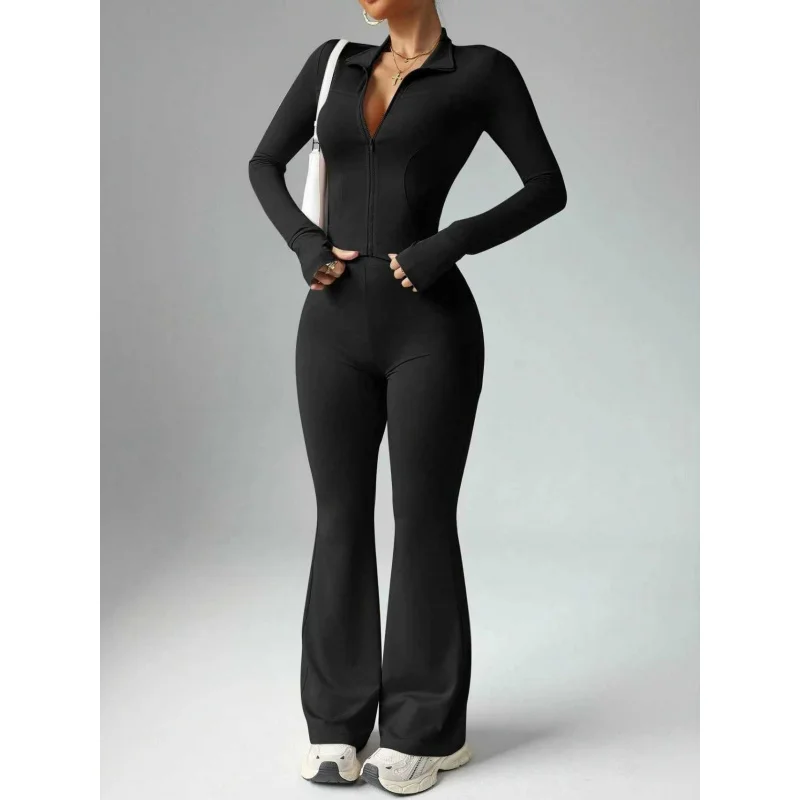 TKHot-بيع التلبيب بدوره إلى أسفل سستة طويلة الأكمام متوهج السراويل عارية يشعر اليوغا مجموعة اللياقة البدنية في الهواء الطلق ملابس رياضية للنساء اليوغا مجموعة #6