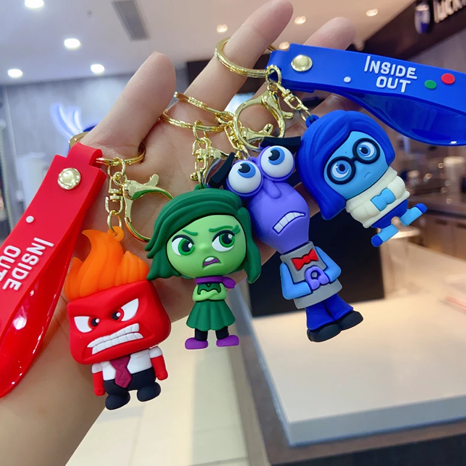 Anime Inside Out 2 Figure Keychain Joy Anger Sadness Disgust Fear Cartoon Character Keyring Pendant Model Doll Toy Kids Gift