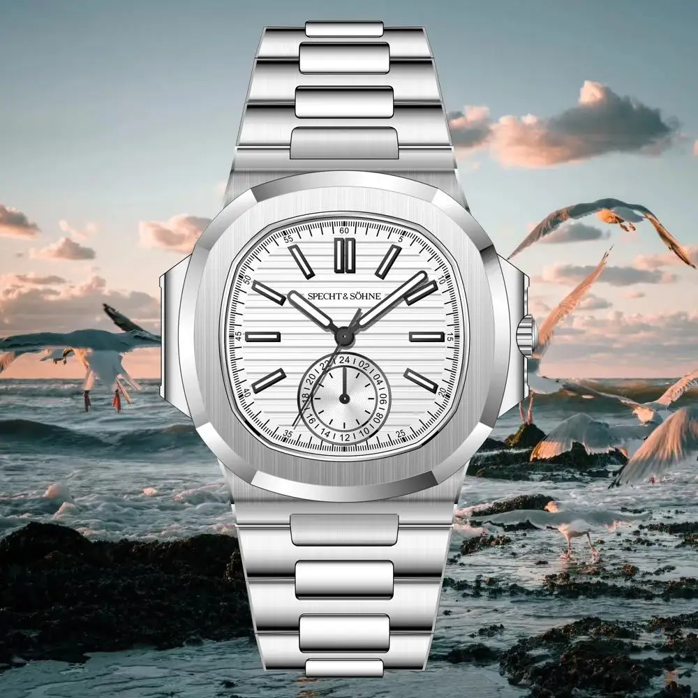 Specht & Söhne Men's Classic 5980 Japan VH60 Movt Luminous AR Coating Iced Out Watch Crystal Steel Quartz Watches 50M Waterproof