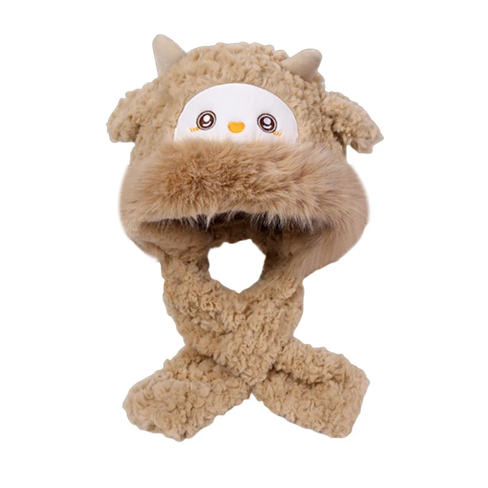 

Cute Plush Winter Warm Hat Sheep Ear Windproof Beanies Cap Neck Warmer Thickened Ear Protection Hat Outdoor