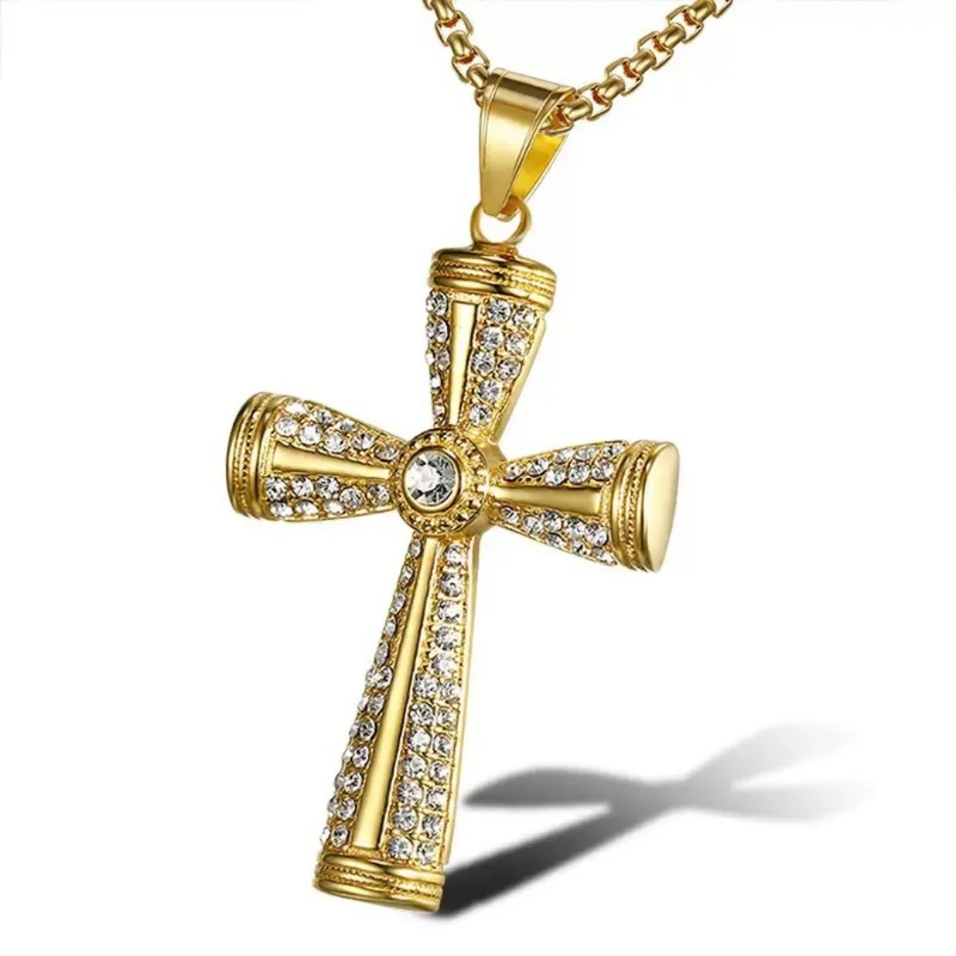 

Vintage Tennis Zirconia Cross Pendant Gold Silver Color Stainless Steel Christian Necklace for Woman Man Religious Jewelry Gift