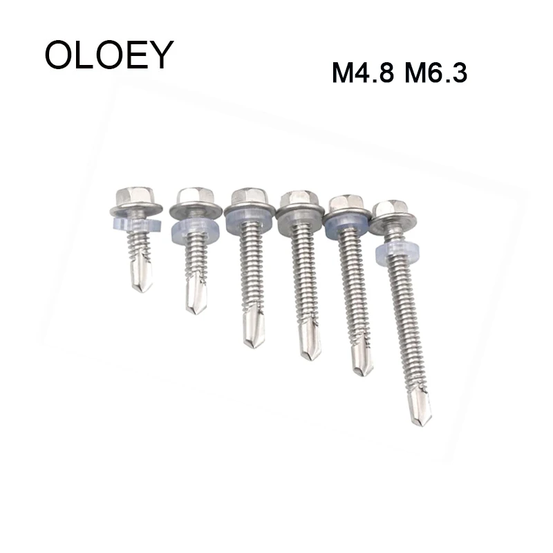 OLOEY M4.8 M6.3*L 410 Stainless Steel External Hexagonal Self Drilling Screw Bolt Tapping Drilling Tail Screw