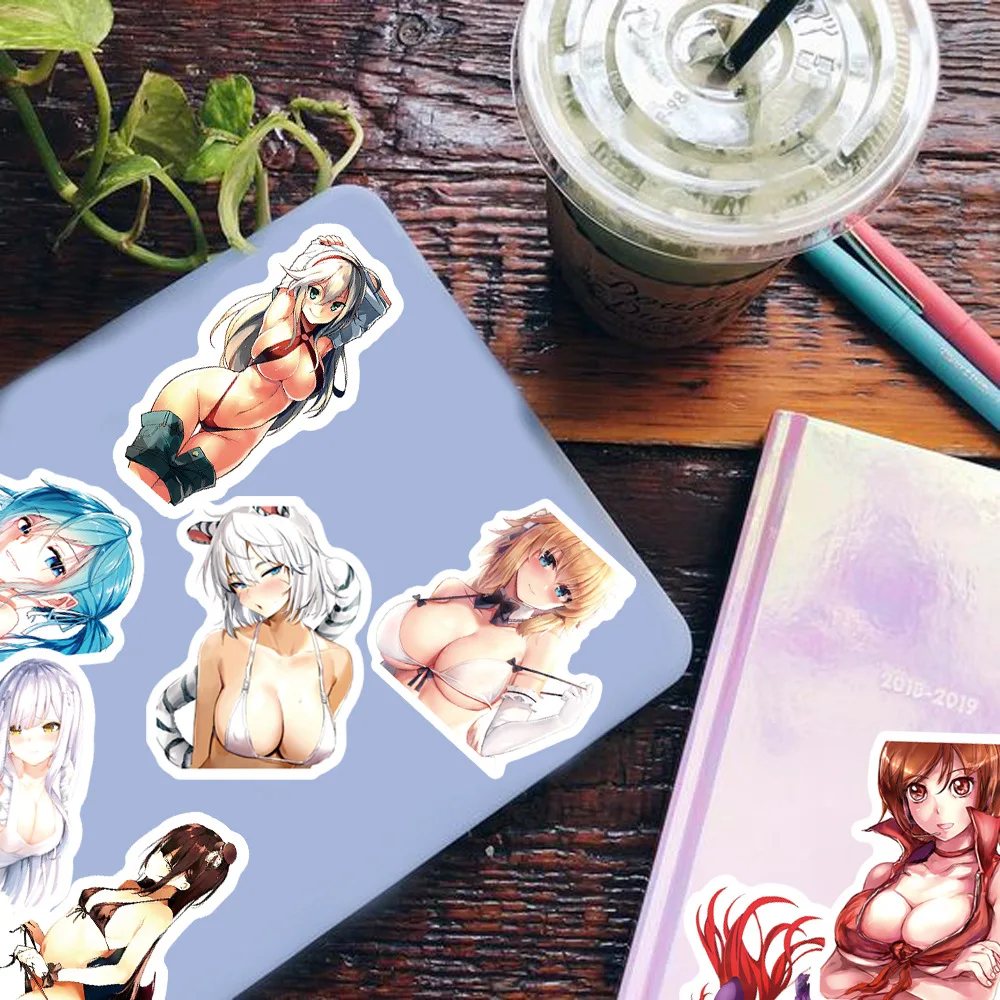 10/30/50/100 Viên Waifu Cô Gái Sexy Hentai Decal Dán Xe Máy Laptop Phối Đen Màu Trắng anime Đồ Bộ Miếng Dán Kính Cường Lực Cho Aldult