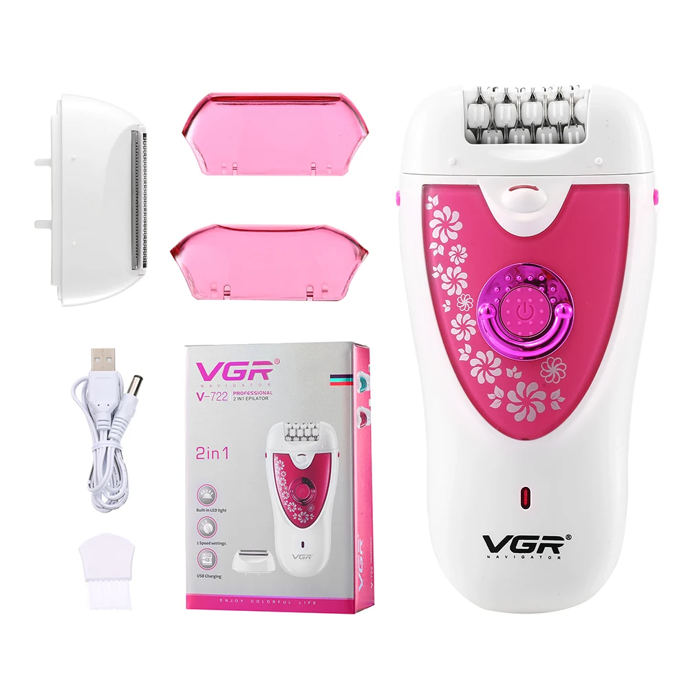 VGR-depiladora eléctrica para mujer, Afeitadora eléctrica recargable por USB, disponible para todo el cuerpo, depilación indolora, máquina de depilación femenina