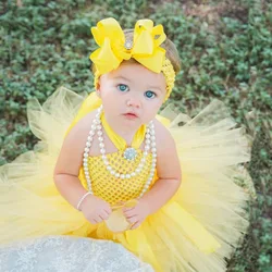 Lovely Baby Yellow Tutu Dress Infant Girls Tulle Dresses with Hairbow Set Newborn Birthday Halloween Party Photography Costumes