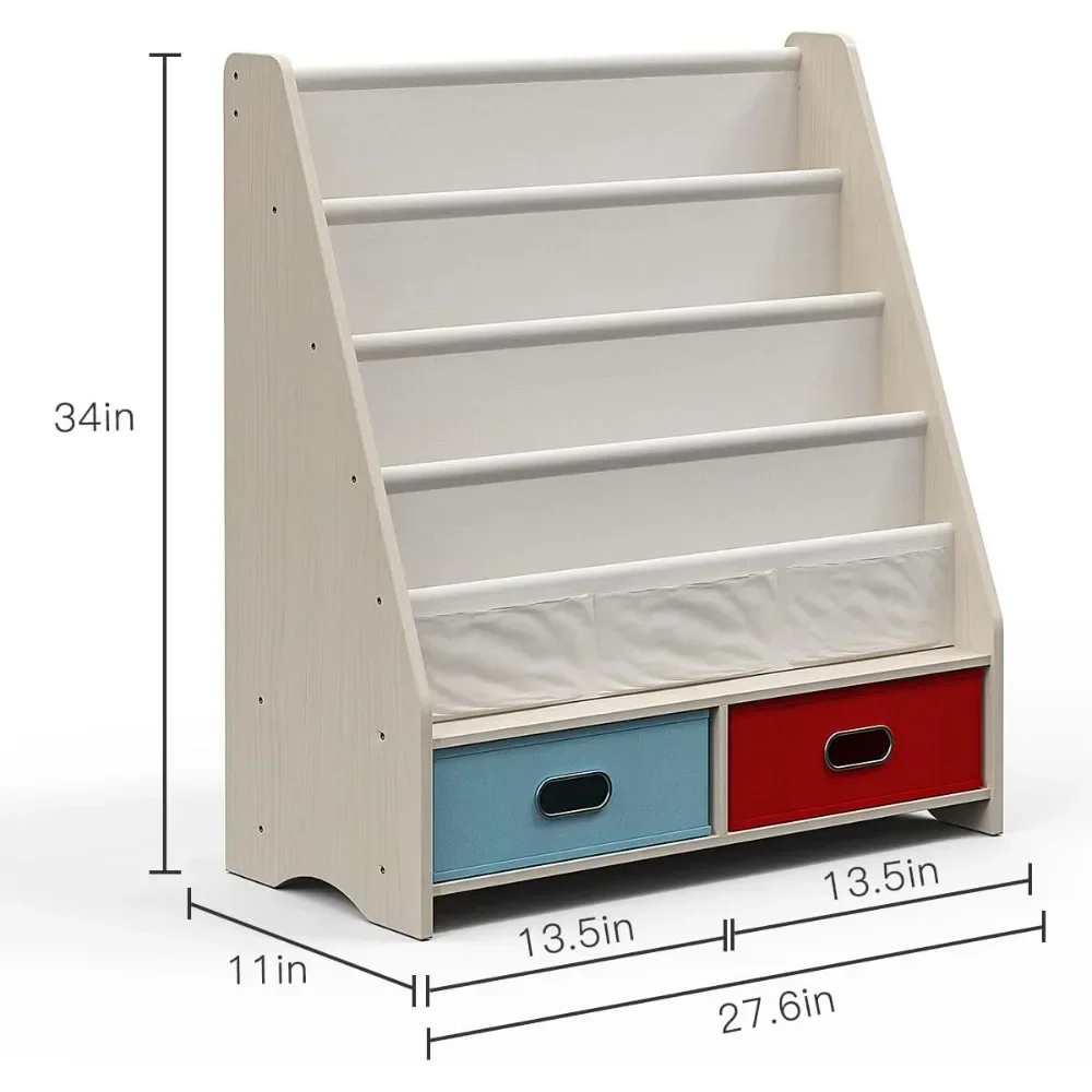 Étagère à livres robuste pour enfants, étagère à livres pour chambre d'enfant avec écharpe en coton déchiré, étagère pour tout-petits sans cuillère à soupe, portée facile pour enfants