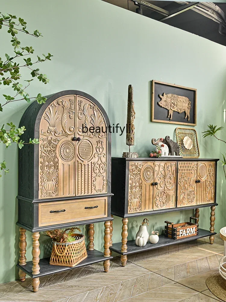 

xxqVintage carved arched living room display storage locker bookcase side cabinet