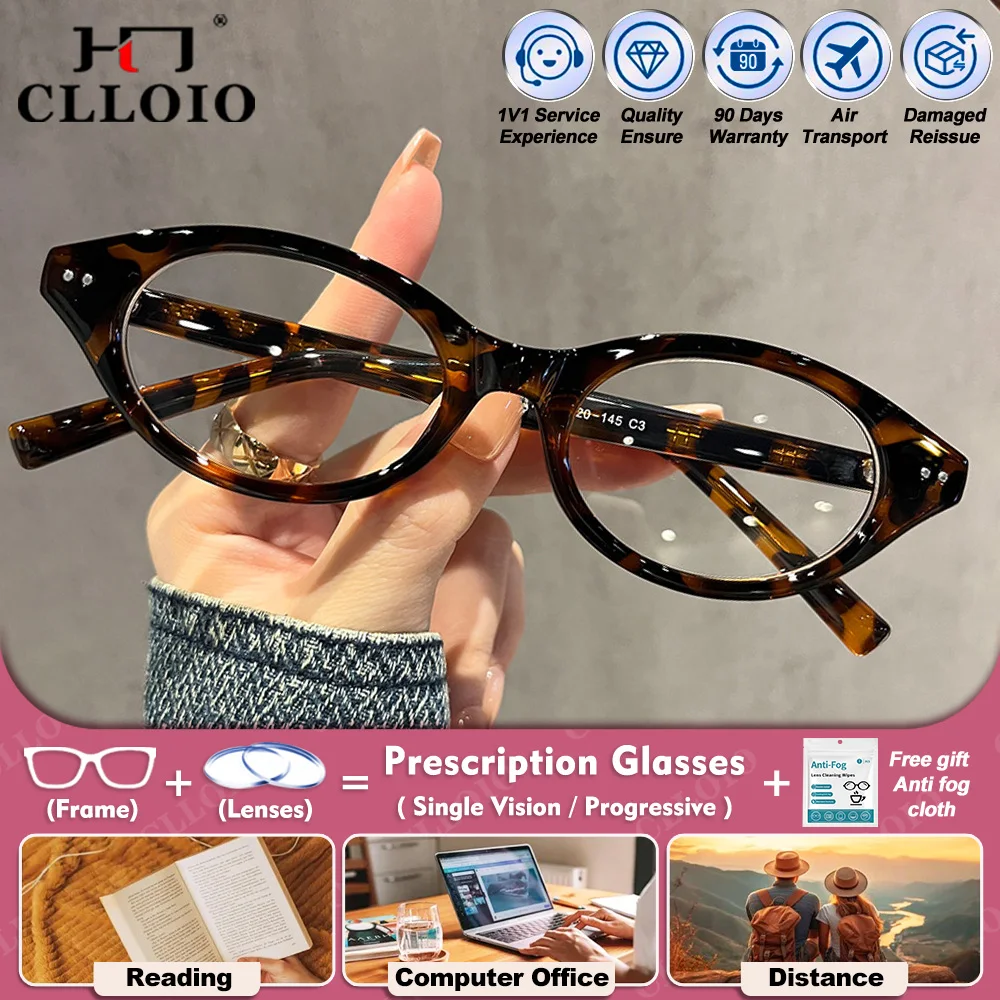 

CLLOIO Currents Style Oval Frame Myopia Prescription Reading Glasses Women Blue Light Blocking Progressive Computer Eyeware