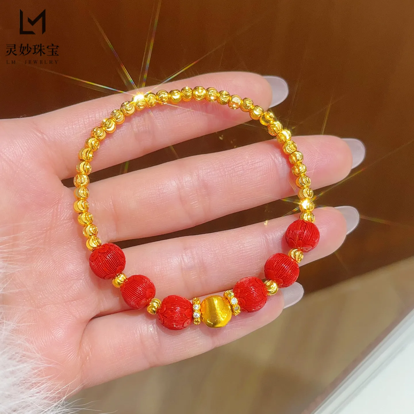 

Женский браслет с красной гортензией «кошачий глаз», золото 24 карата AU999, утолщенная золотая цепочка, устойчивый к царапинам, стойкий яркий блеск