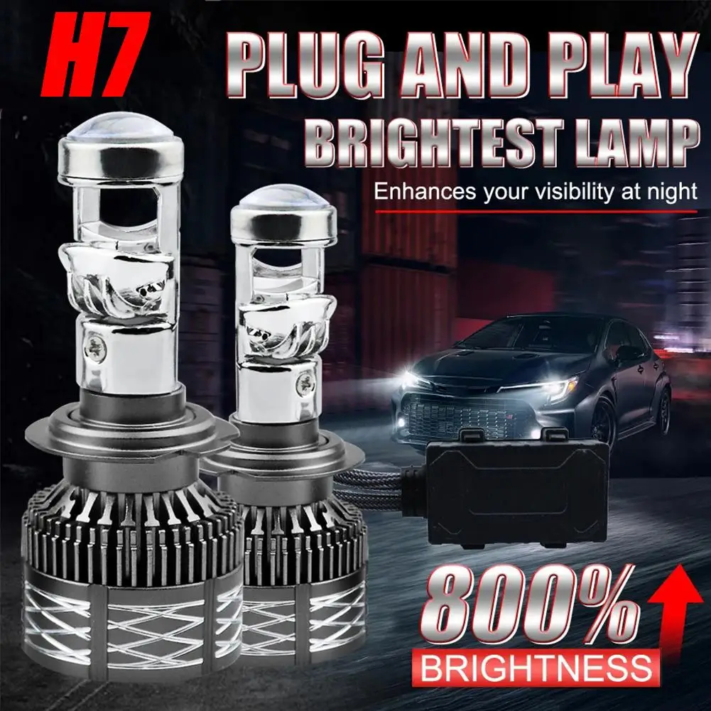 H7 H4 H11 LED Car Headlight Mini Projector Lens Bulb 9005 9006 6000K Auto/Motorcycle Mini Lens Lamp Fog Light 12V-24V