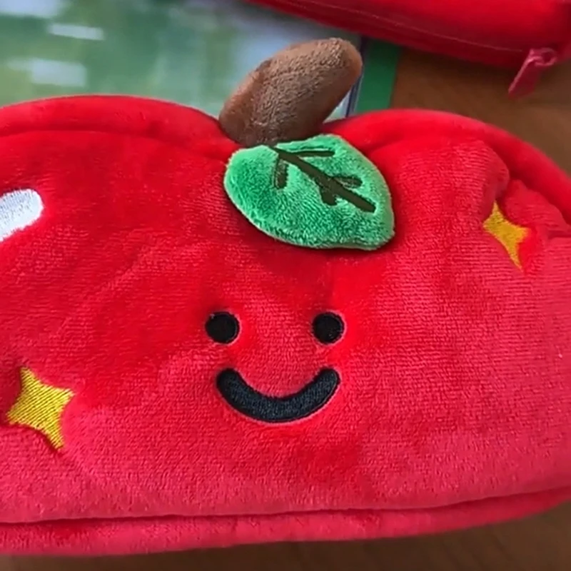 1 Piece Apple Large Capacity Cosmetic Bag New Plush Pen Bag Double Sided Portable Stationery Organizer