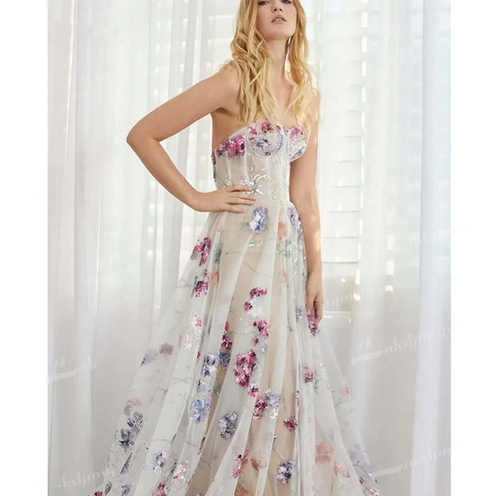 Vestidos De novia con estampado De flores, corsé con forma De corazón, vestidos De novia, bata De boda, tren De barrido en la playa, vestido De novia personalizado