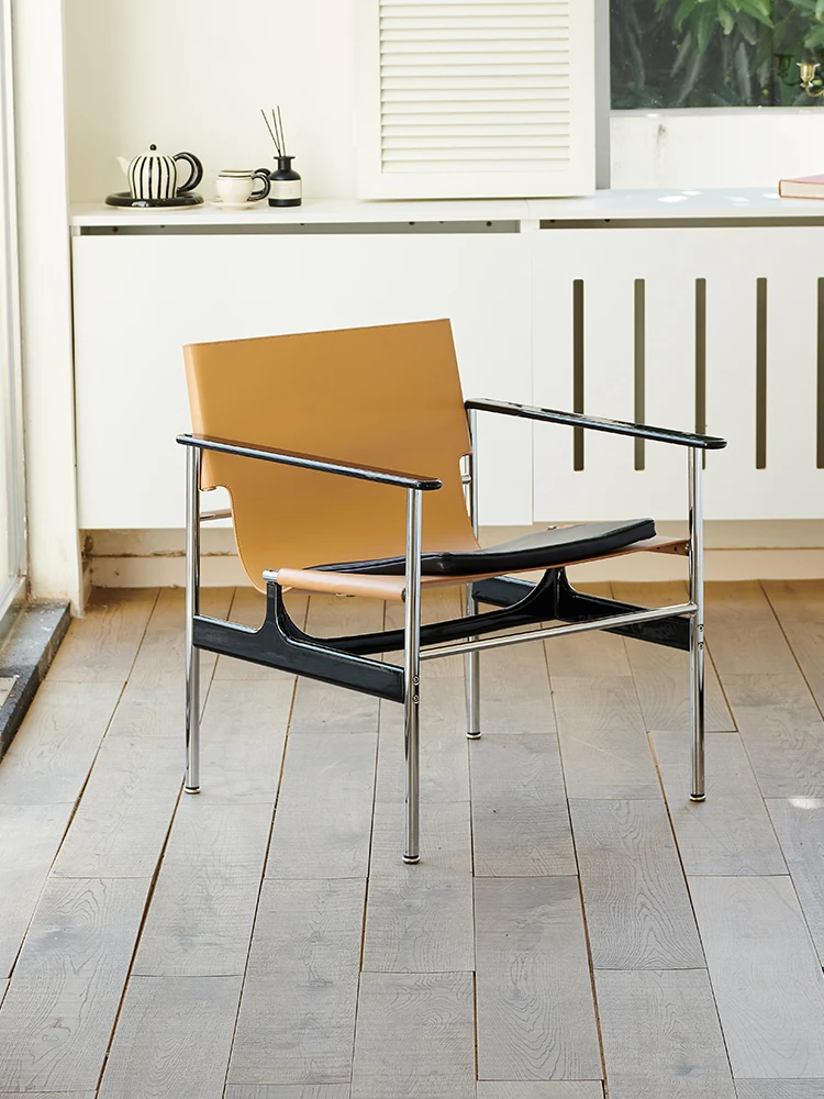 

Stainless steel saddle leather living room single casual back armchair