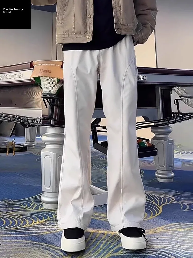 

Men's Winter Thiened Fce Lined Flared Casual Pants Soft ell Waterproof Sports Straight Leg Casual Trousers