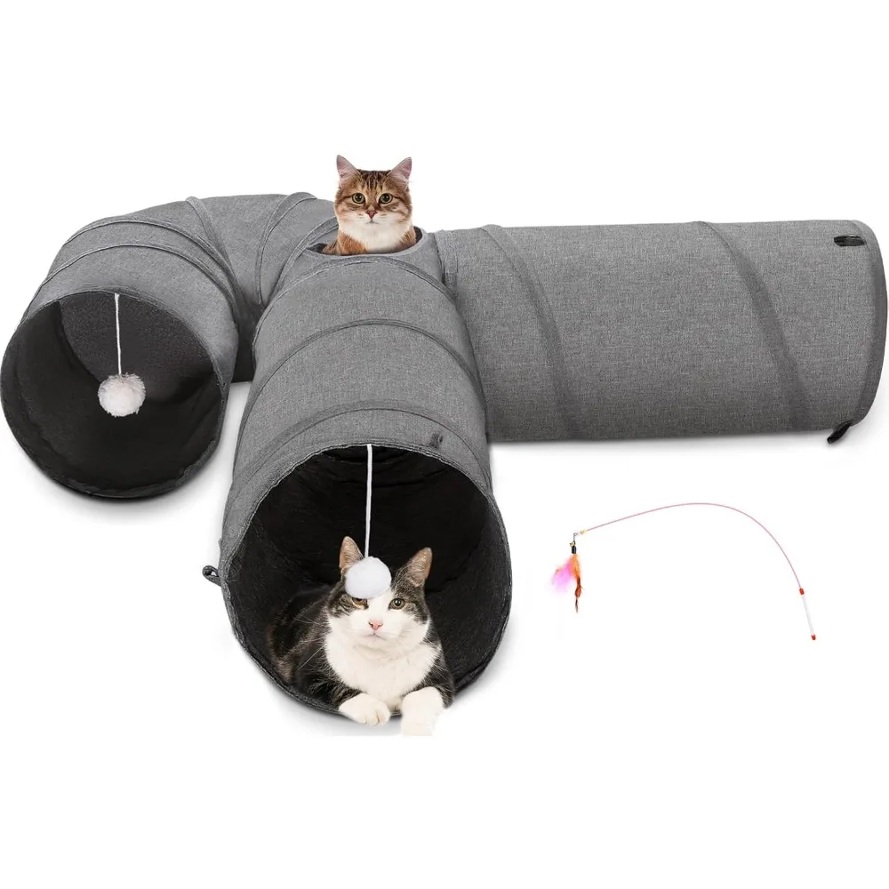 

Cat Tunnel – 12" Diameter U-Shaped Play Tube with Plush Ball & Feather Toy for Cats, Puppies & Rabbits
