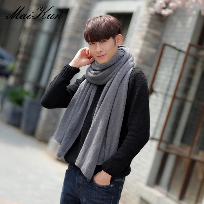 Maikun Thick Knitted Scarf For Men Fashion Winter Increase Simple Solid Color Scarf Men\'s Warm Neckerchief