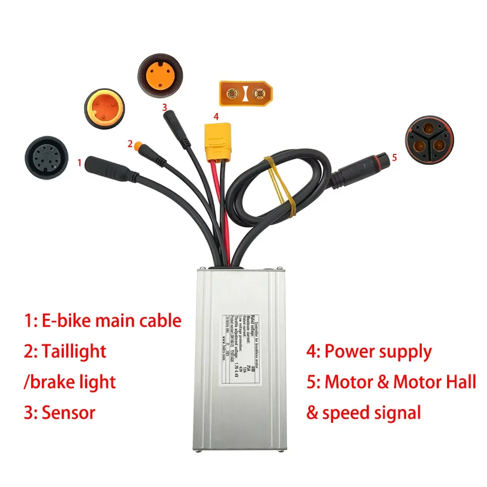 

Nulkomma Ebike Brushless Motor Controller LSW1943-2E 48V 25A Suitable for Electric Bicycles Scooters Fat-Tire Bikes Speed