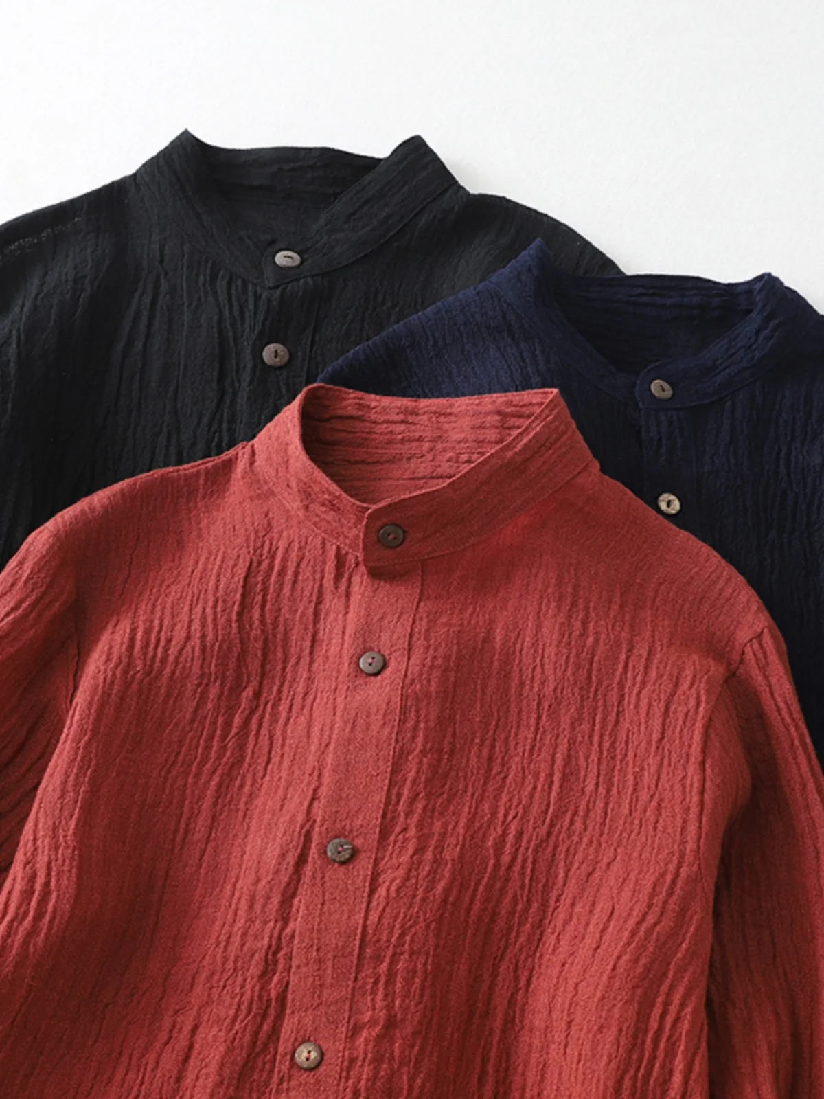 Spring Summer Textured  Color Midi irt Jaet Women's Original Design Loose Fit Long Sve Stand Collar Open Cardigan