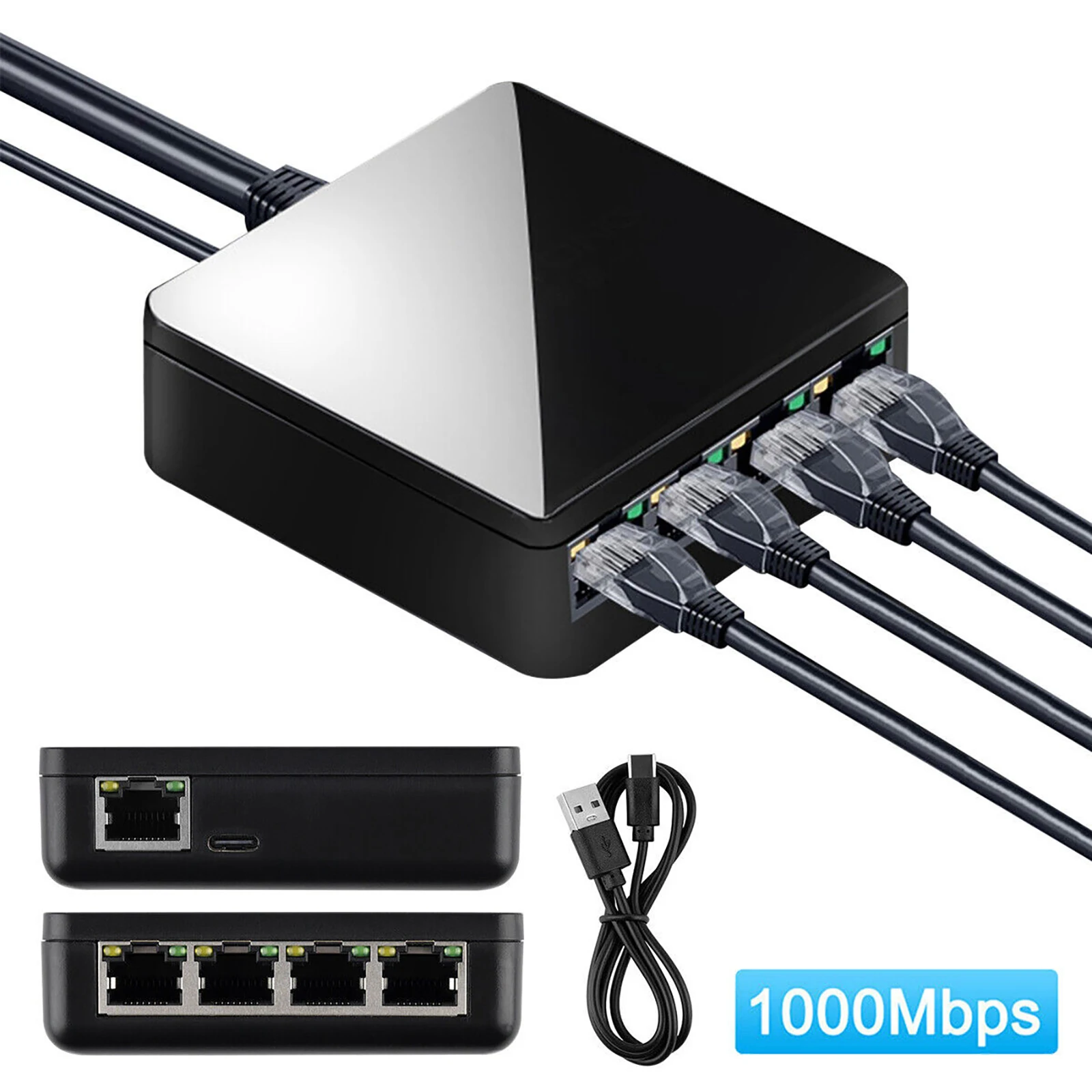 Divisor RJ45 de 1 a 4 vías, adaptador divisor Ethernet Gigabit de 1000Mbps, extensor de Cable de red de Internet, conector RJ45 para enrutador de PC