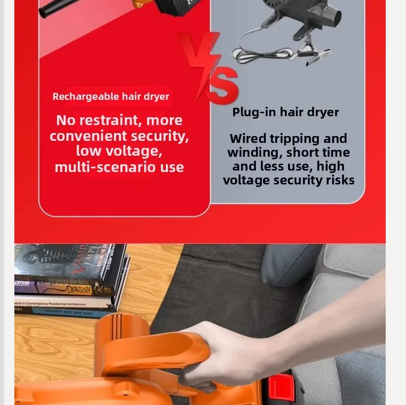 

110V/220V Rechargeable Blower Small Lithium Hair Dryer High Power Industrial Dual Use Computer Dust Cleaner ABA