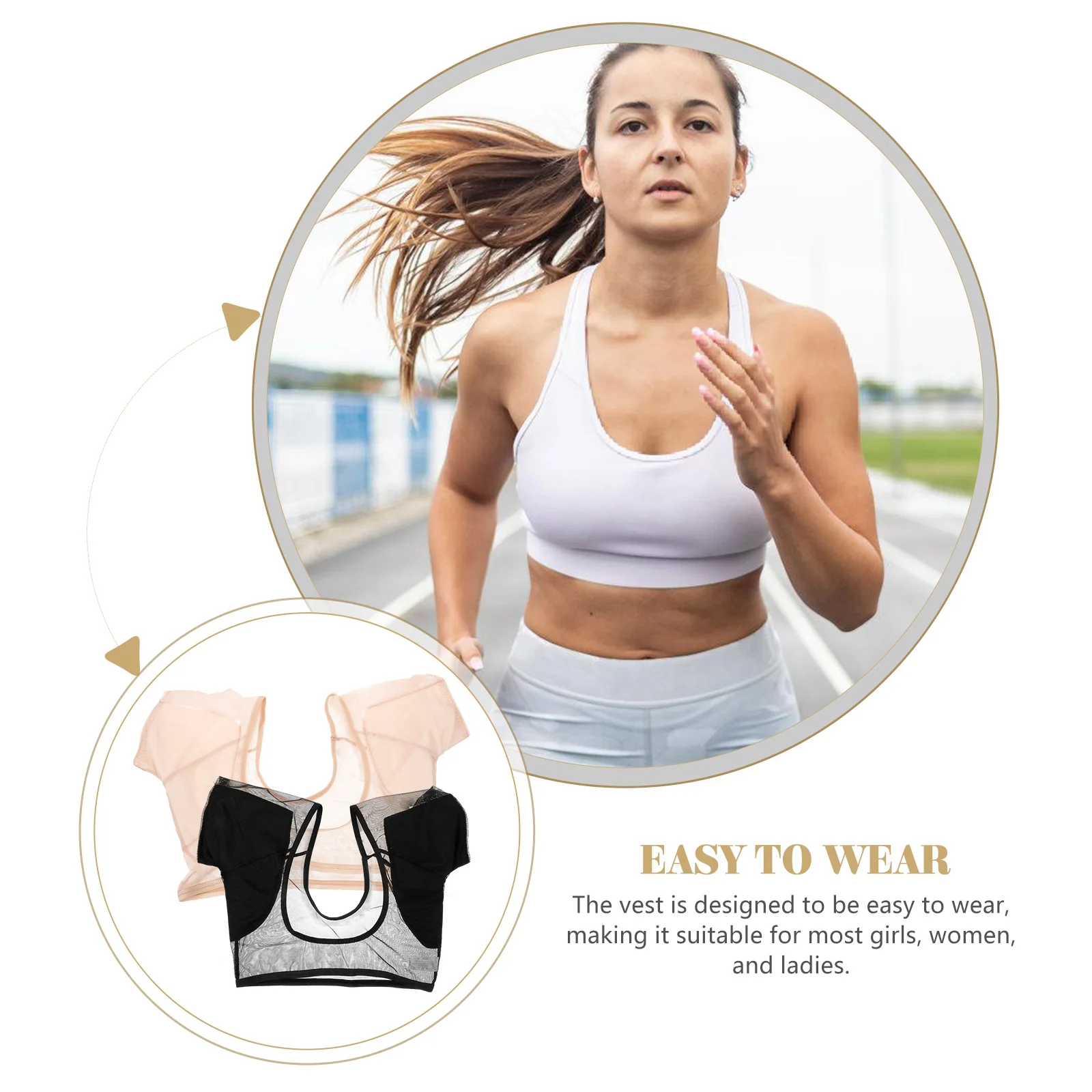 

2Pcs Sweat-absorbent Shirt Underarm Sweat Vest Women Armpit Pads Bras Nylon Proof Undershirts Black M Size Breathing