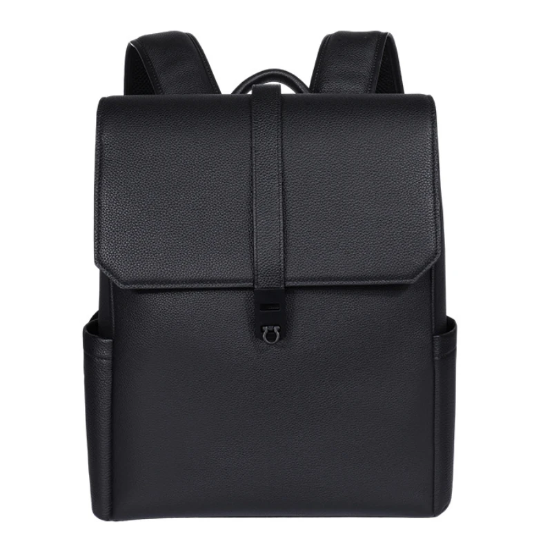 Nueva mochila de cuero genuino para hombre, de diseño moderno y ligera, con cierre de cremallera y hebilla, hecha de piel de vaca, ideal para llevar el ordenador, como mochila escolar o para uso diario.