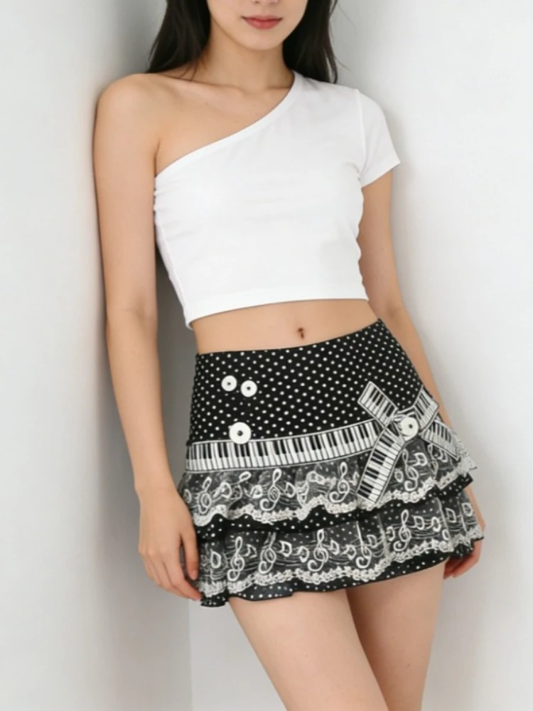 韓国風スイートポルカドットピアノスカート レディース エステティック ボウノット ウエストシェイプ スリムショートスカート 女性ストリートウェア服 2025