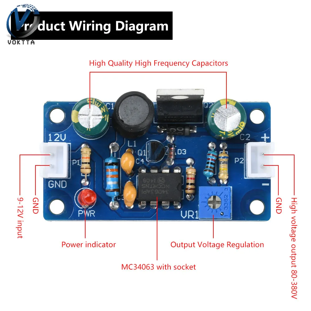 DC-DC 9-12V → 150-280V調整可能昇圧コンバータ 6E1 6E2 6E5 グロークロック ニキシー管 ステップアップ電源モジュール DC 5.5 * 2.1 インターフェース