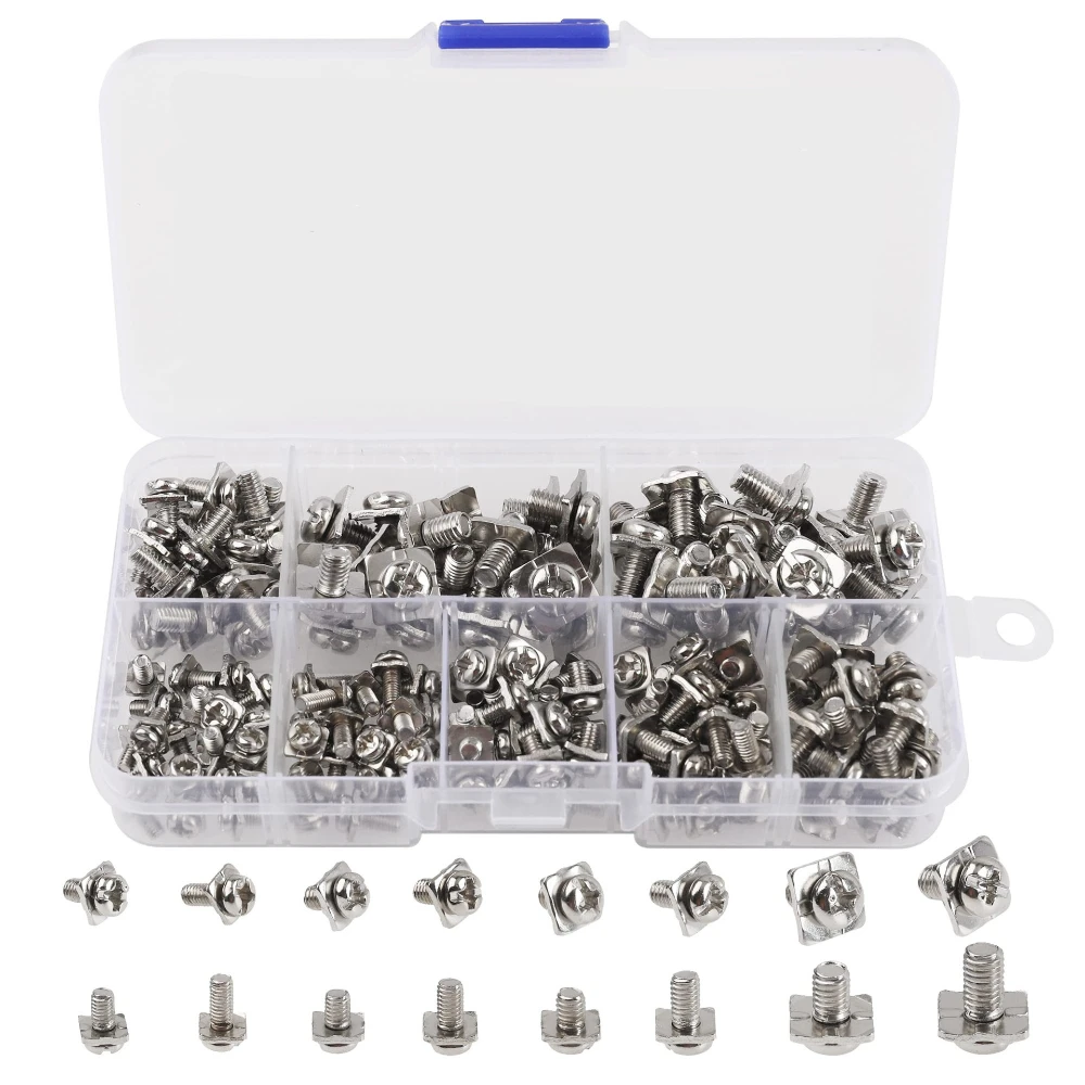 

160pcs Iron-nickel-plated Round Head 11-shaped Square Pad Two Combination Screws with Washers Machine Thread Screws M3 M3.5 M5