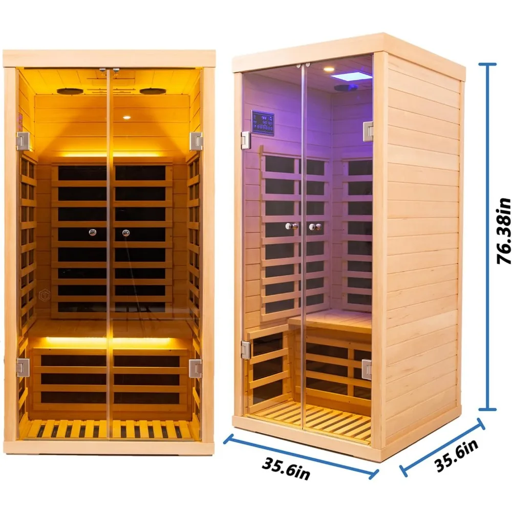 Sauna infrarouge pour la maison, sauna personnel intérieur de luxe, 1420w/120v, ultra faible EMF, contrôle par application et panneau LCD