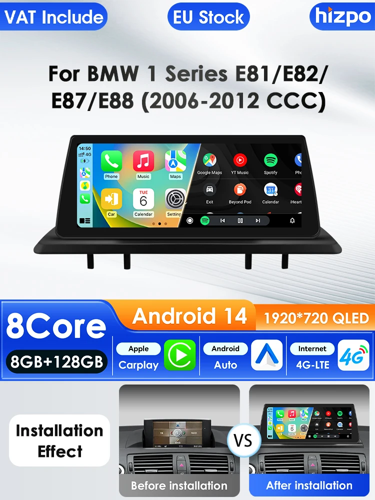 Hizpo 10.25 "Android 14 Carplay Auto Radio Voor Bmw 1 Serie E81 E82 E87 E88 09-16 Autoradio multimedia 2DIN Auto Intelligente - afbeelding 2