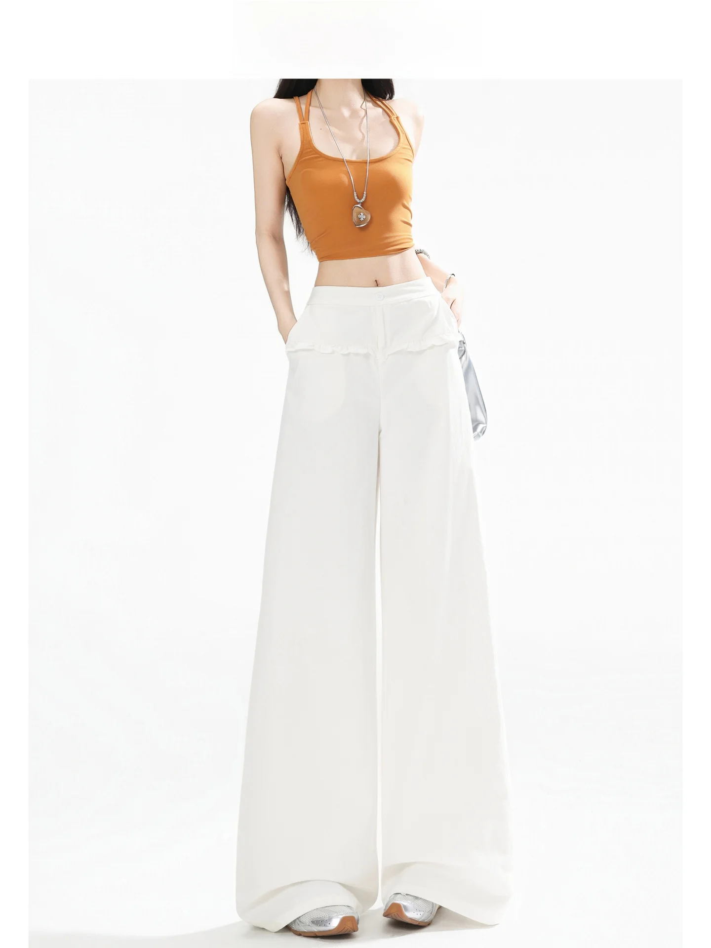 Pantalones Casuales de Pierna Ancha y Cintura Baja para Mujer, Pantalones Holgados de Pierna Recta Blancos, Estilo Informal, Novedad de Verano, Forever 21