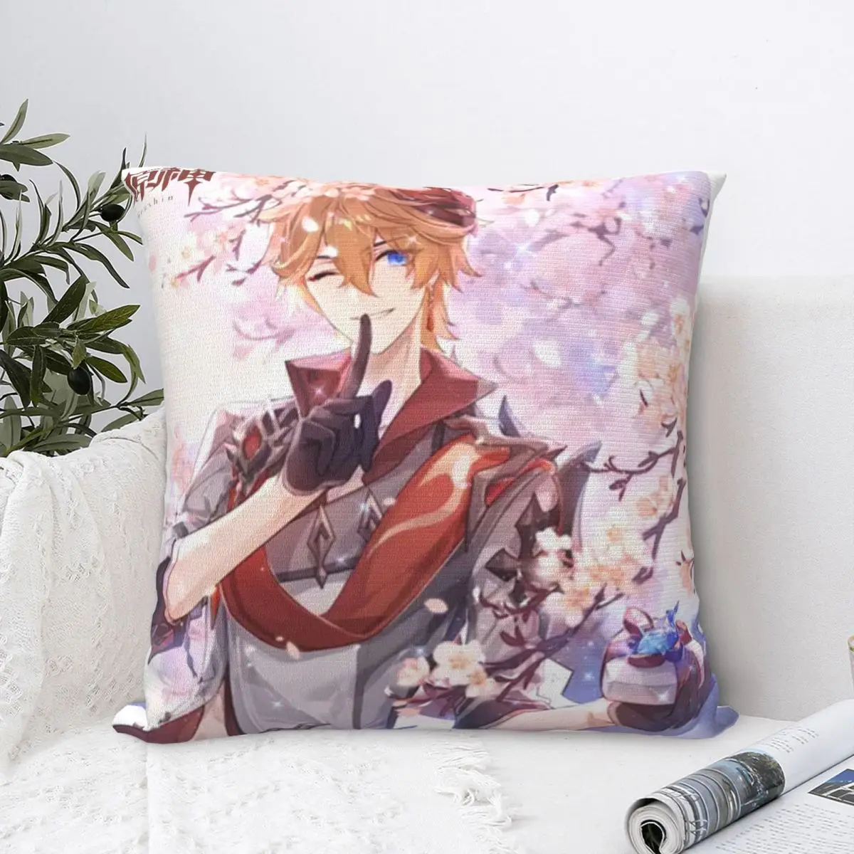 Tartaglia Polyester Cushion Cover Genshin Impact Game Home Chair Decorative Kawaii Cojines Decorativos