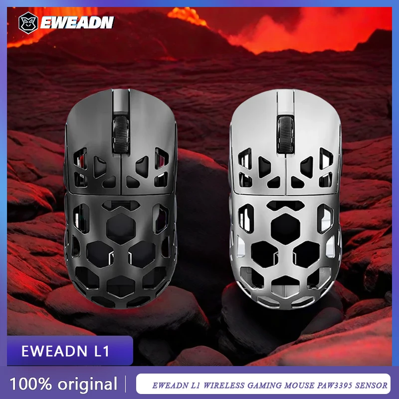 

Eweadn L1 Wireless Gaming Mouse Bluetooth Three Mode Light Weight Ergonomic Skeleton Mouse Paw3395 650ips 26000dpi 8k 2.4g