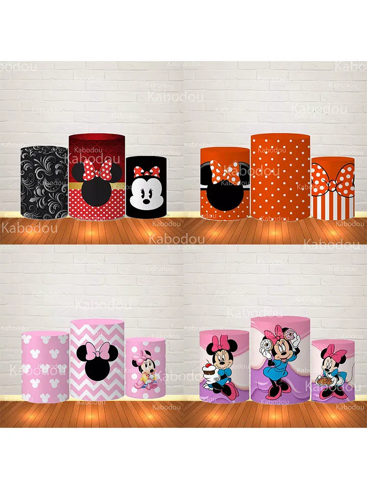 Toile de fond Minnie Mickey Mouse pour fête d'anniversaire de fille, baby shower, décoration de fond de photographie, couverture cylindrique pour photomaton